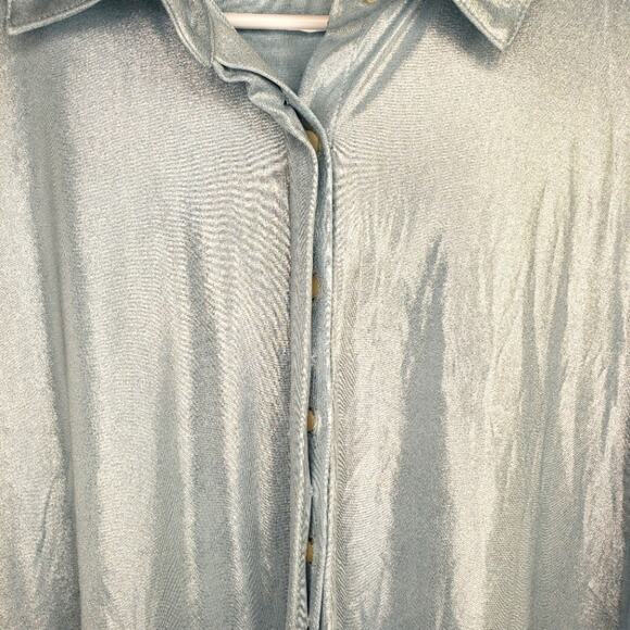 INC International Hidden Button Up High Low Blouse Shimmer Blue Size 0X - Picture 6 of 10